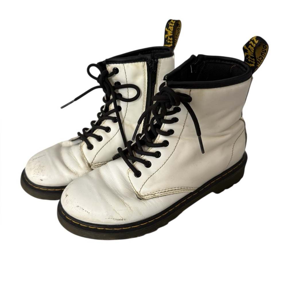 Dr Martens Combat Boots Youth Zavala White Leather Round Toe Size 4